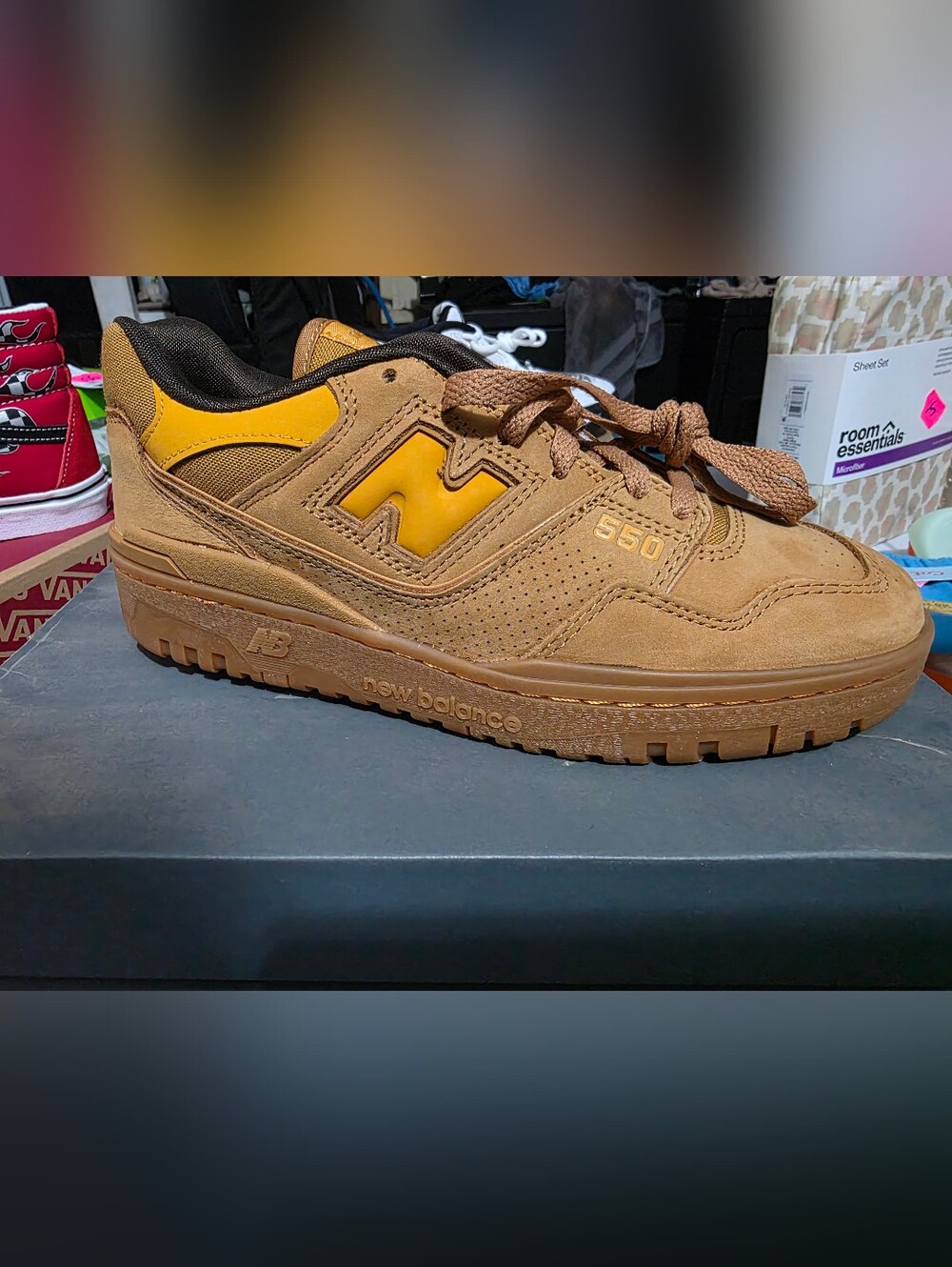 New Balance 550 Brown and Yellow Suede Trainer